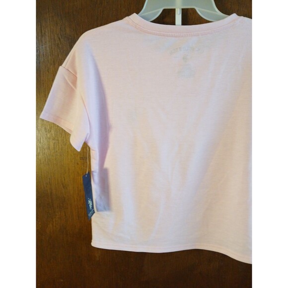 US Polo Assn Cropped T-shirt Pink Blue Logo Womens XS Stretchy Summer Vibes - Picture 11 of 16